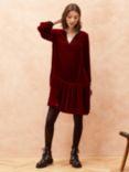 Brora Silk Blend Velvet Tiered Tunic Dress, Ruby