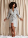 Pretty You London Piping Trim Kimono Sleeve Bamboo Dressing Gown, Grey Marl