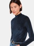 Whistles Velvet High Neck Top, Navy