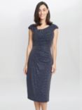 Gina Bacconi Celia Metallic Sleeveless Dress, Navy/Silver