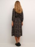 KAFFE Sigrid Ecovero V-Neck 3/4 Sleeve Midi Dress, Midnight/Sand