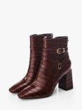 Moda in Pelle Kamina Patent Leather Croc Ankle Boots, Brown