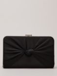 Phase Eight Satin Knot Front Box Clutch Bag, Black