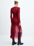 Mango Graphic Rose Sheer Midi Dress, Red