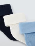 John Lewis Baby Organic Cotton Rich Rib Socks, Pack Of 3, Blue/Multi