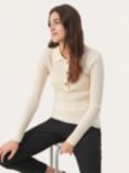 Part Two Feride Rib Knit Collared Top, Cream