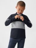 Mango Kids' League Polo Style Stripe Jumper, Navy/Grey