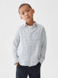 Mango Kids' Miguel Slim Fit Check Shirt, White/Blue