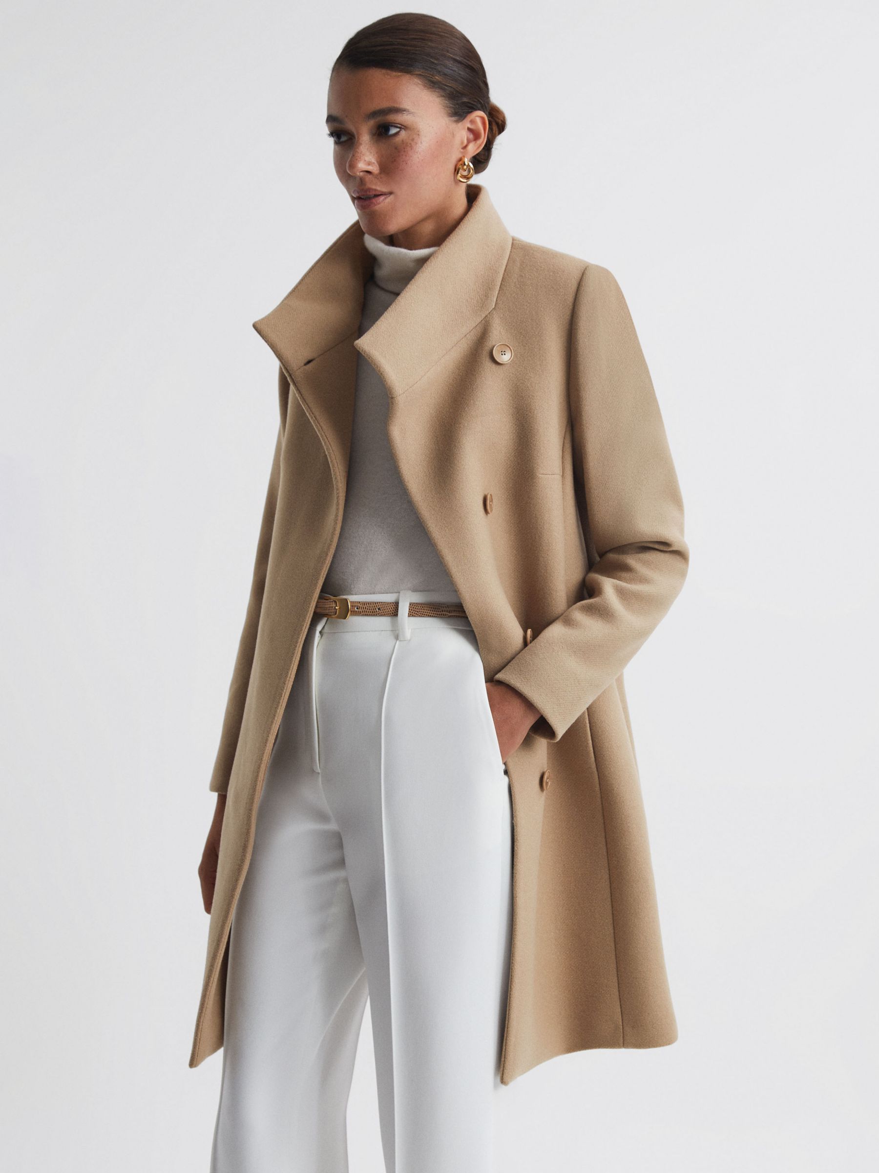 Reiss Petite Mia Wool Blend Tailored Coat, Camel, 6