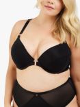 Oola Lingerie Soft Mesh Front Fastening Padded Plunge Bra, Black