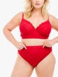 Oola Lingerie Lace and Logo High Waist Knickers, Red