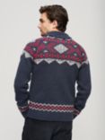 Superdry Wool Blend Zip Thorugh Knitted Cardigan, Navy/Multi