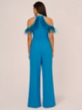 Adrianna By Adrianna Papell Feather Trimmed Stretch Crepe Jumpsuit, Deep Cerulean, Deep Cerulean