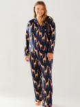 Chelsea Peers Curve Satin Giraffe Print Long Pyjama Set, Navy/Multi