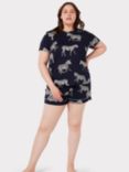 Chelsea Peers Curve Zebra Short Jersey Pyjama Set, Navy, Navy