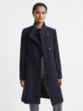 Reiss Mia Wool Blend Tailored Coat, Navy