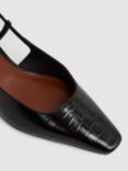Reiss Jade Croc Effect Leather Kitten Heel Slingback Court Shoes