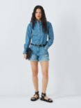 AND/OR Dempsey Frill Neck Denim Shirt, Mid Blue