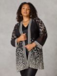 Live Unlimited Curve Leopard Print Chiffon Kimono, Black/White