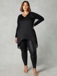 Live Unlimited Curve Satin Front High Low Tunic, Black