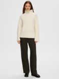 SELECTED FEMME Alpaca Blend Knitted High Neck Jumper, Birch