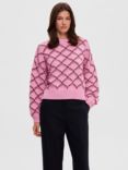 SELECTED FEMME Geometric Knit Jumper, Moonlite Mauve