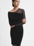 Reiss Deanna Bodycon Knitted Sheer Sleeve Dress, Black, Black