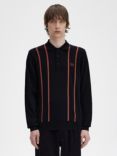 Fred Perry Textured Knit Long Sleeve Polo Shirt, Black/Red