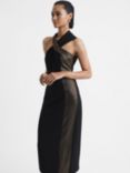 Reiss Carla Metallic Stripe Bodycon Dress, Black/Bronze, Black/Bronze