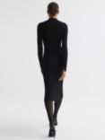 Reiss Sabrina Rib Knit Mesh Panel Bodycon Midi Dress, Black
