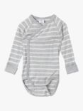 Polarn O. Pyret Baby Organic Cotton Stripe Wrap Over Bodysuit, Grey/White