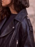 Mint Velvet Distressed Leather Biker Jacket, Brown
