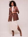 Mint Velvet Leather Blazer, Brown