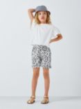 John Lewis Kids' Monochrome Floral Frill Beach Shorts, White/Black