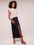 Mint Velvet Split Front Denim Midi Skirt, Dark Blue