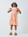 John Lewis Kids' Butterfly Print Jersey Tiered Dress, Peach Parfait