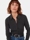 Whistles Plisse Button Front Shirt, Black