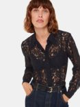 Whistles Lucy Seam Detail Lace Blouse, Black