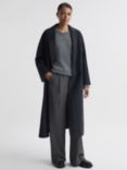 Reiss Petite Valeria Wool Blend Flannel Wide Leg Trousers, Grey