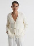 Reiss Annie Relaxed Fit Ribbed Wool Blend Cardigan, Neutral