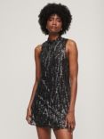 Superdry Sleeveless Sequin A Line Mini Dress, Black Sequin
