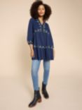 White Stuff Embroidered Tunic Top, Navy/Multi