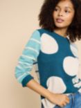 White Stuff Spot And Stripe Wool Blend Jumper, Teal/Multi