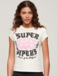 Superdry Embroidered Cap Sleeve Cotton T-Shirt, Ecru