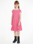 Calvin Klein Kids' Crinkle Fit and Flare Dress, Pink Amour