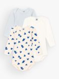 Petit Bateau Baby Heart Long Sleeve Bodysuit, Pack of 3, Blue/Multi