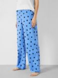 HUSH Sadie Polka Dot Flannel Pyjama Bottoms, Blue/Black