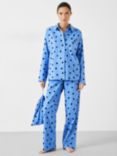 HUSH Sadie Cotton Flannel Polka Dot Pyjamas, Blue/Black