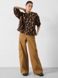 HUSH Leanne Leopard Print Cropped Sweatshirt, Brown/Multi