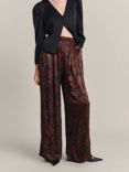 Ghost Molly Leopard Satin Wide Leg Trousers, Burgundy